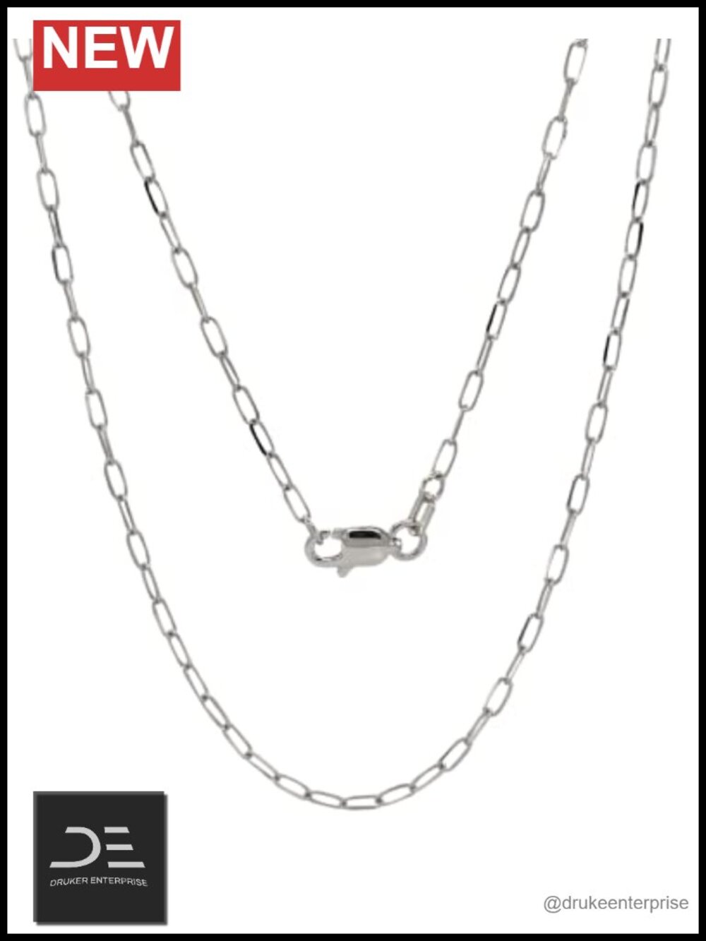 14K White Gold Cable Chain Necklace 1.7mm 18in Lobster Clasp